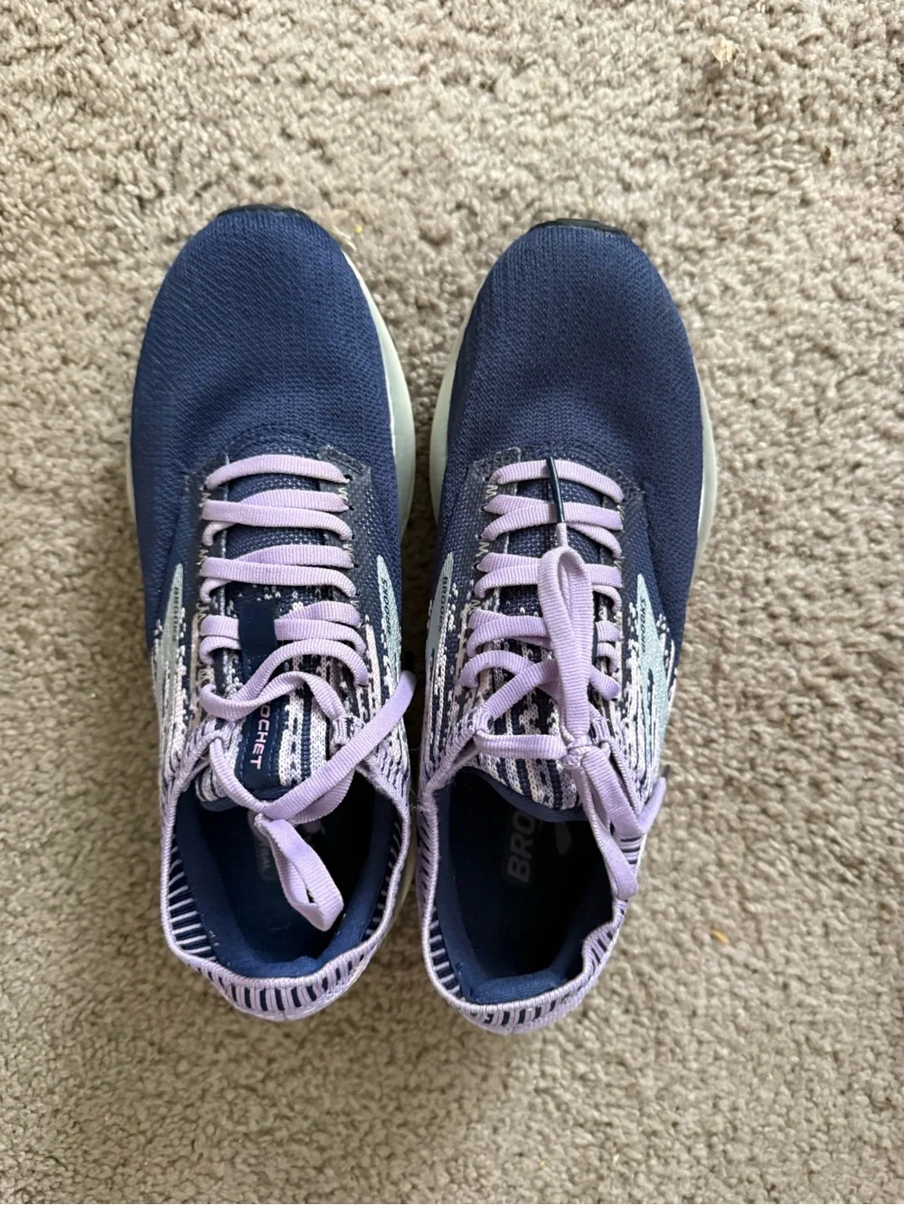 Brooks Navy and Lavender Women's Athletic Knit Sneakers